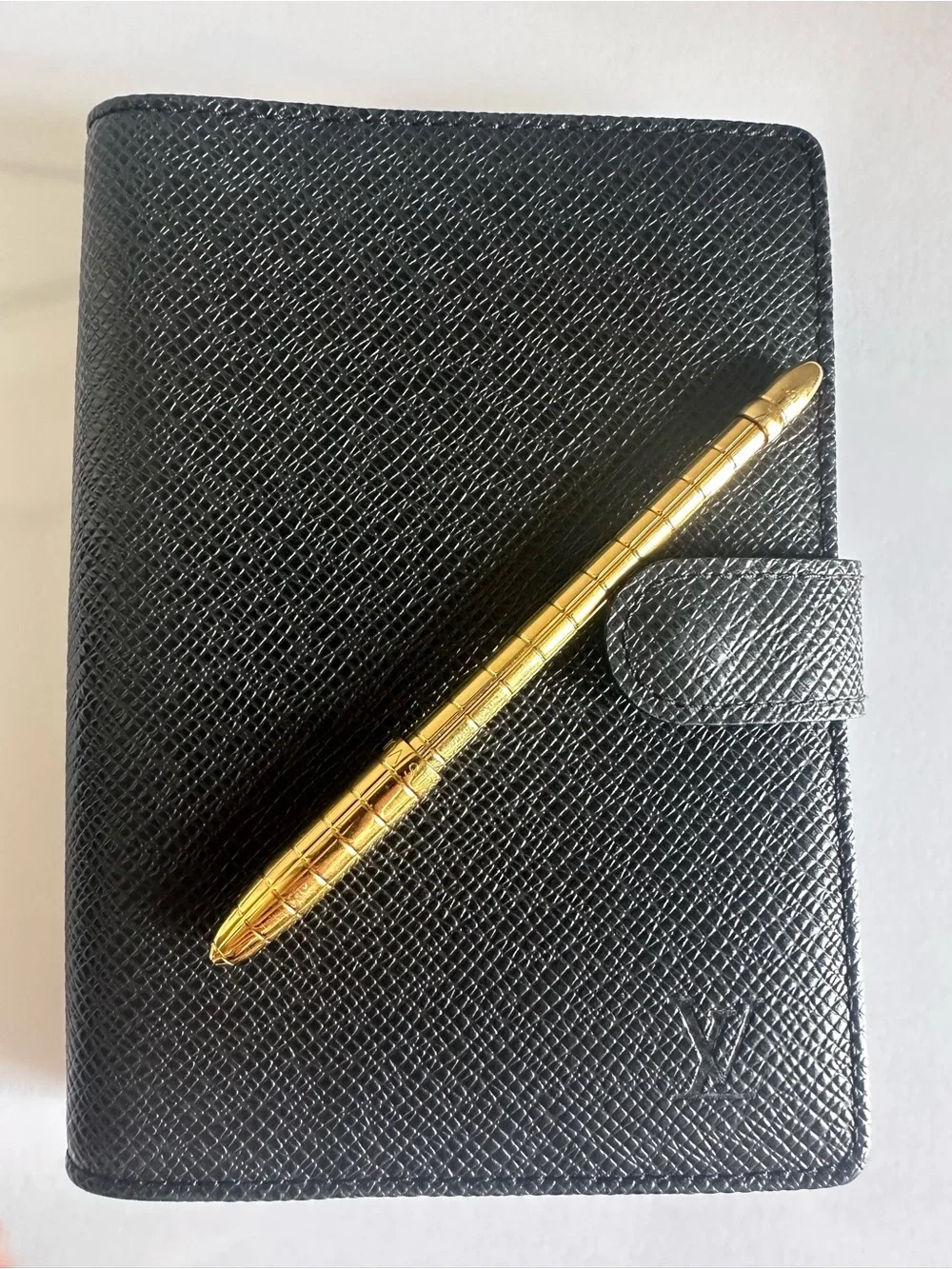 Louis Vuitton Taiga PM Agenda Cover Pen Ruler Box Full Set Black